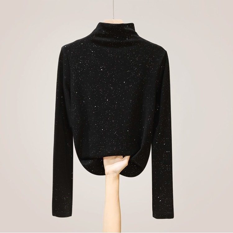 黑色德绒长袖t恤女秋冬加绒2025新款高级感半高领打底衫内搭上衣