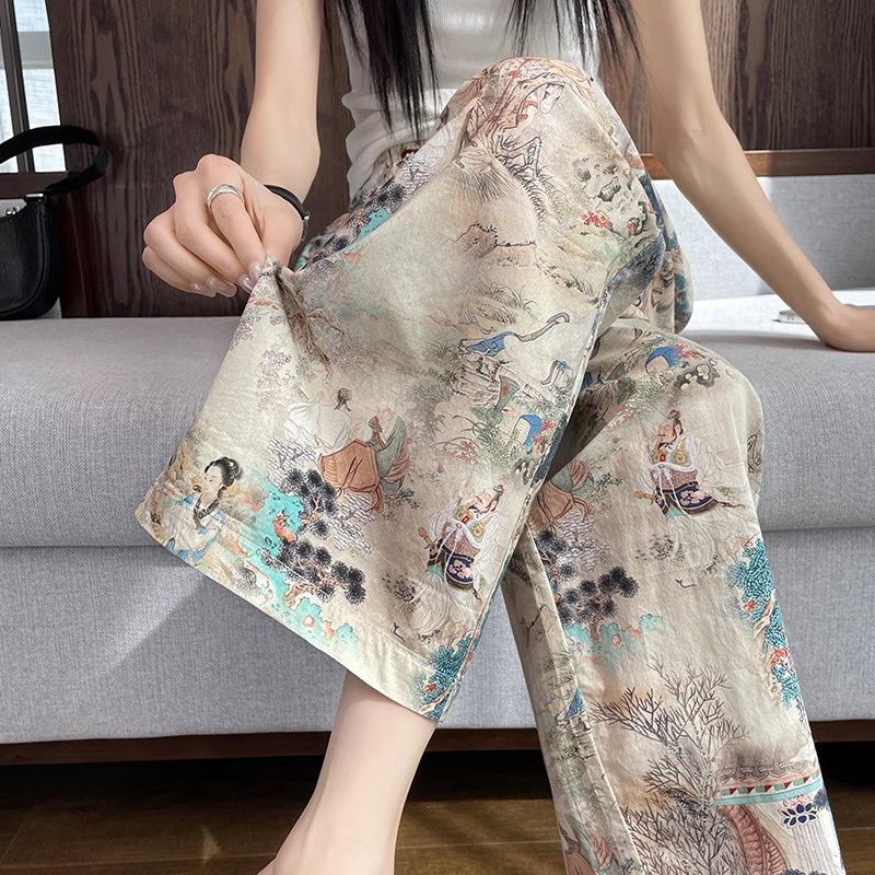 冰丝阔腿裤女夏季薄款2025新款高腰垂感直筒宽松小个子九分休闲裤