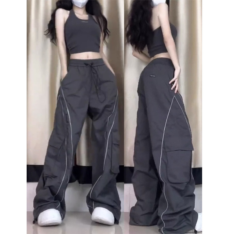 美式工装裤女夏季薄款2025新款高腰垂感宽松小个子休闲拖地运动裤