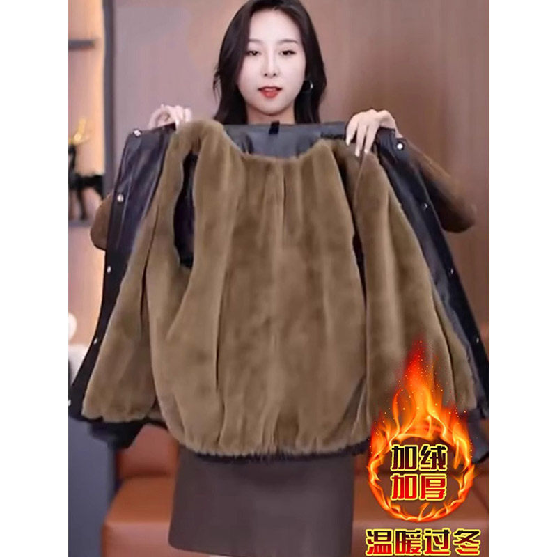 皮衣外套女秋冬季加绒加厚2025新款高级感小个子休闲 机车夹克上
