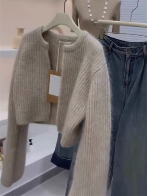 毛衣外套女春秋季2025新款宽松外穿慵懒风小个子短款针织开衫上衣