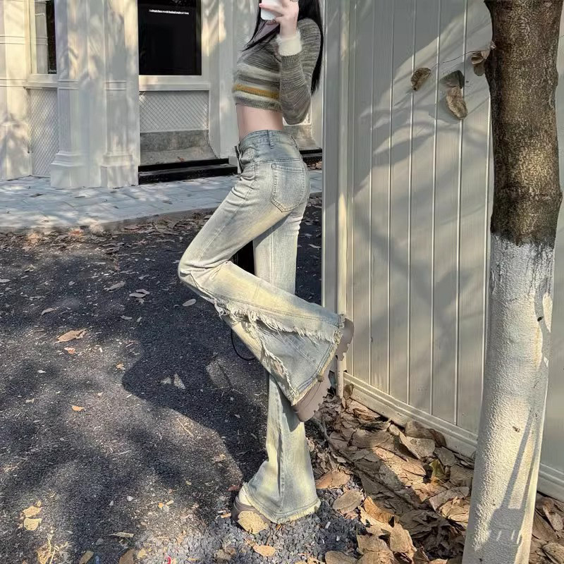 微喇牛仔裤女士夏季薄款2025年新款高腰修身显瘦毛边喇叭马蹄裤子