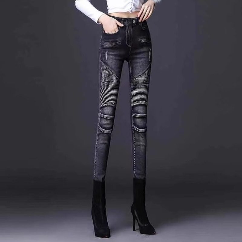 牛仔裤女秋冬加绒2025年新款高腰修身显瘦小个子紧身铅笔小脚裤子