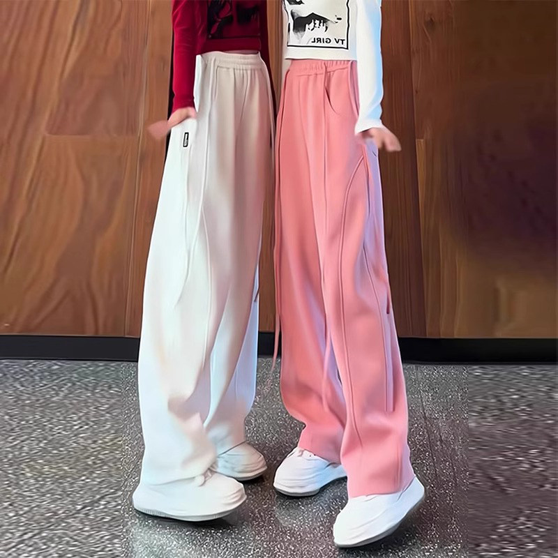 阔腿裤女秋冬加绒2025年新款高腰垂感直筒小个子休闲运动香蕉卫裤