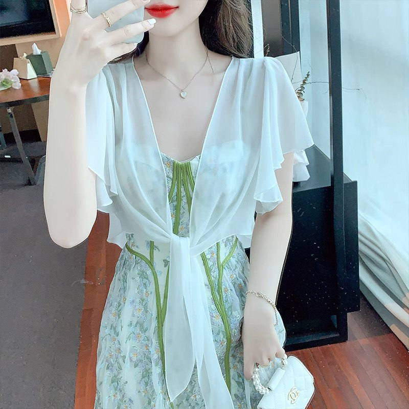 雪纺防晒衣女夏季薄款2025新款配吊带裙子小个子外搭披肩开衫上衣