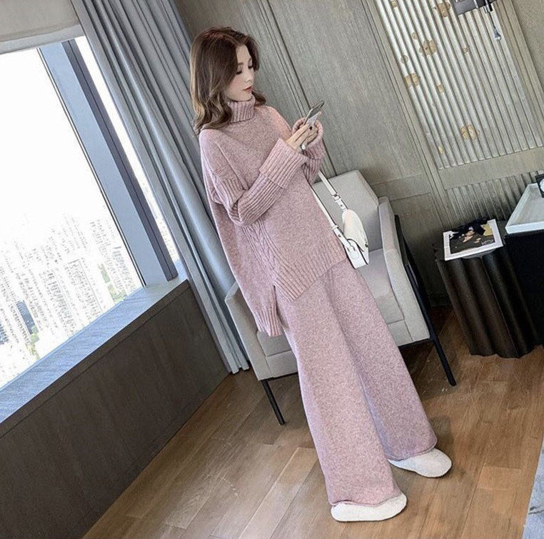 套装女秋冬2025新款时尚洋气高领毛衣加厚针织阔腿裤子休闲两件套