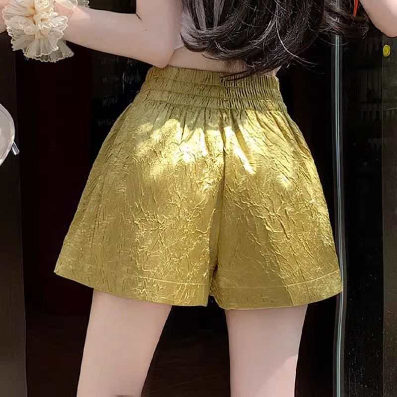 醋酸缎面冰丝短裤女夏季薄款2026新款高腰a字小个子休闲阔腿热裤