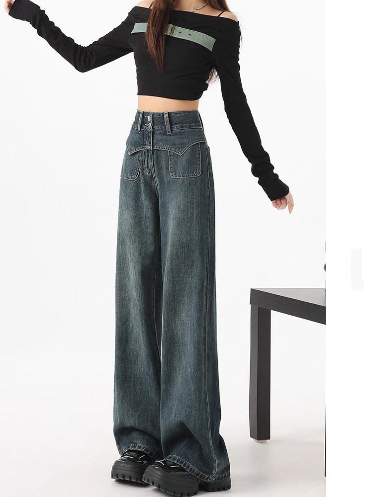 直筒牛仔裤女秋冬季2025新款高腰垂感宽松显瘦小个子拖地阔腿裤子