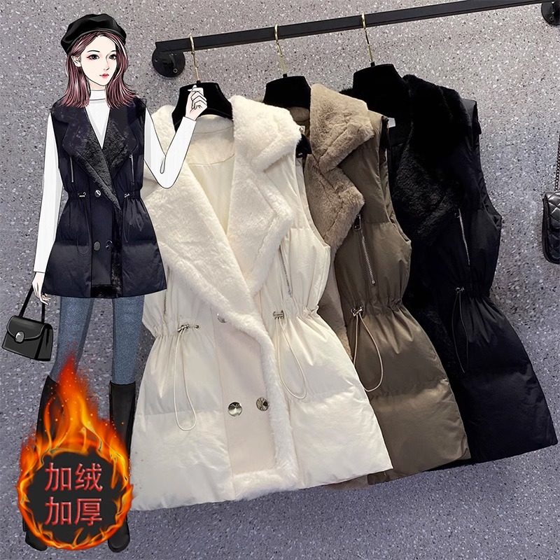 羽绒棉马甲女秋冬外穿2025新款加绒加厚彷羊羔毛坎肩马夹背心外套