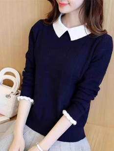 假两件毛衣女秋冬加绒2025新款内搭时尚洋气娃娃领针织打底衫上衣