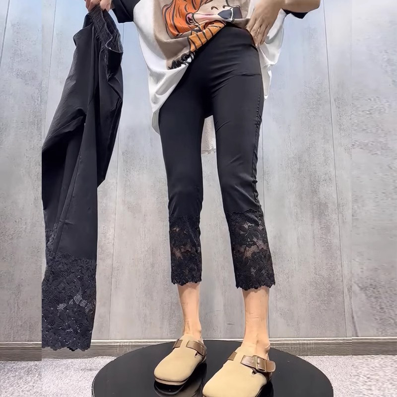 黑色面膜裤女春秋薄款2025新款高腰大码显瘦小个子八分休闲纸皮裤