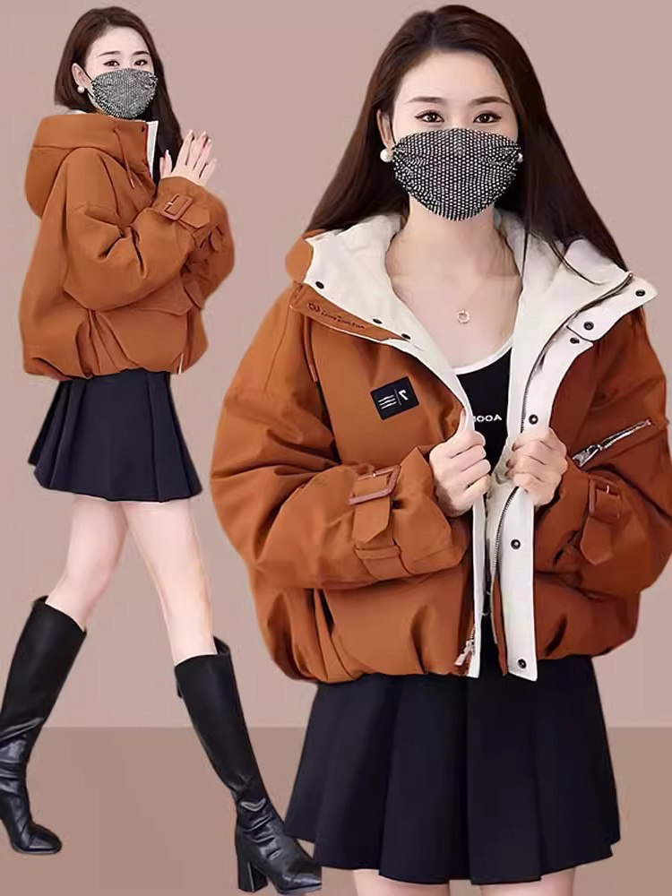 羽绒棉服女冬季加厚2025年新款小个子连帽派克服棉衣棉袄外套上衣