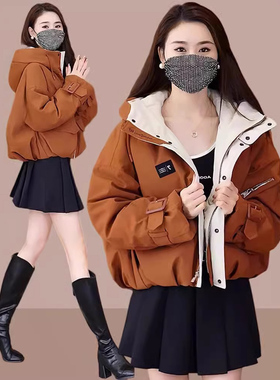 羽绒棉服女冬季加厚2025年新款小个子连帽派克服棉衣棉袄外套上衣