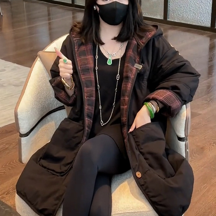 派克服女冬季2025年新款宽松大码中长款工装连帽棉衣棉服外套上衣