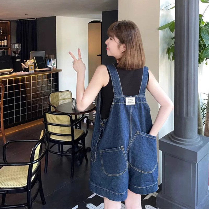 牛仔抱婴袋裤女夏季薄款2026新款大尺码胖mm显瘦小个子阔腿连身短
