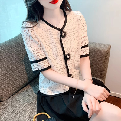 小香风雪纺衬衫女士短袖夏季薄款2025新款设计感小众半袖t恤上衣