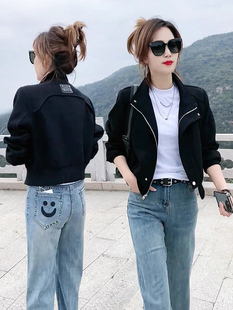 黑色棒球服外套女春秋2025新款高级感短款小个子休闲夹克开衫上衣