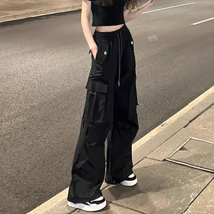 美式工装裤女秋冬加绒2024新款高腰直筒小个子休闲速干运动阔腿裤