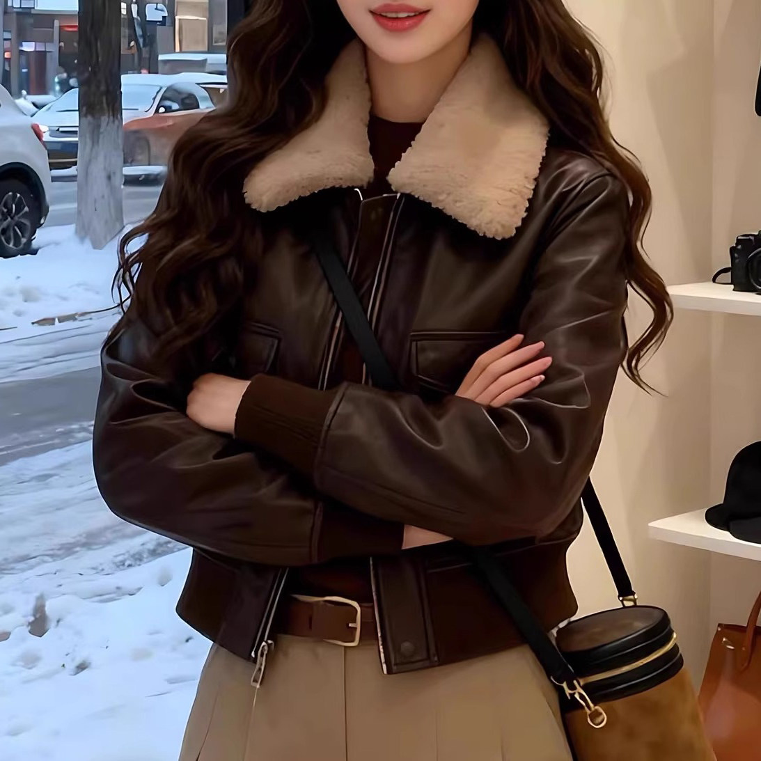 皮衣外套女冬季加厚2025新款小个子短款羽绒棉内胆机车服夹克上衣