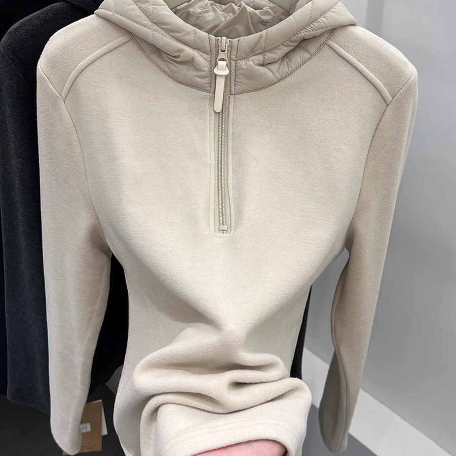 连帽磨毛长袖t恤女秋冬季加绒2025新款高级感卫衣打底衫内搭上衣