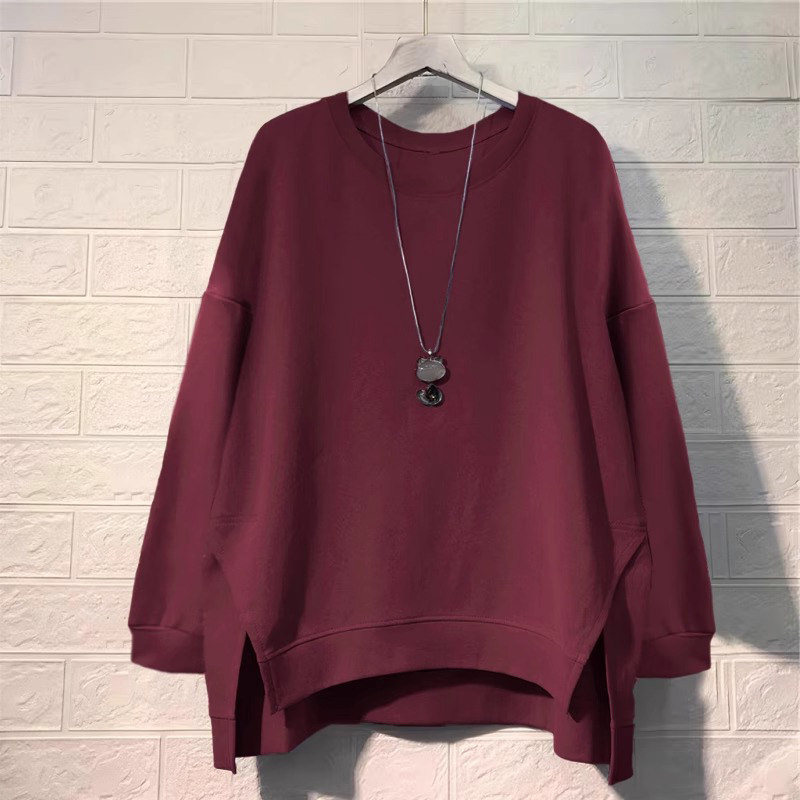 圆领卫衣女春秋2025新款宽松大码慵懒风时尚洋气纯棉长袖t恤上衣