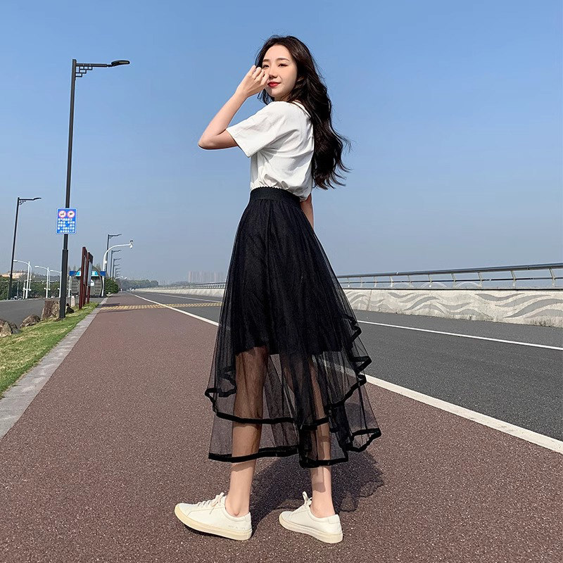 网纱半身裙女夏季薄款2026新款高腰显瘦a字中长款小个子大摆伞裙