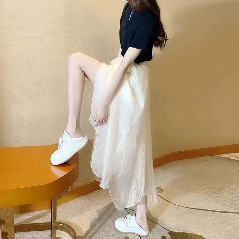 网纱半身裙女夏季薄款2026新款高腰显瘦中长款小个子不规则a字裙