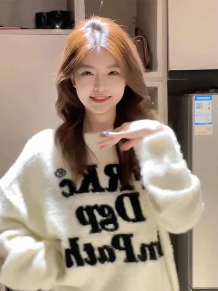 彷水貂绒毛衣女秋冬季加厚2025新款宽松外穿慵懒风针织衫外套上衣