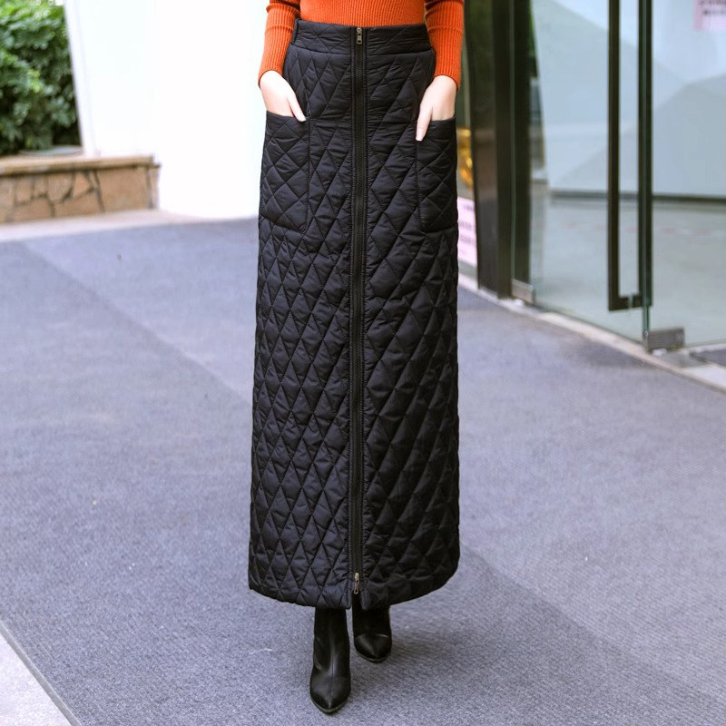 羽绒棉半身裙女冬季加厚2025新款高腰a字大码中长款一片式包臀裙
