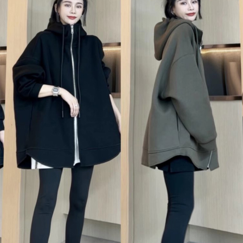 连帽卫衣女春秋2025新款宽松大码慵懒风时尚洋气拉链开衫外套上衣