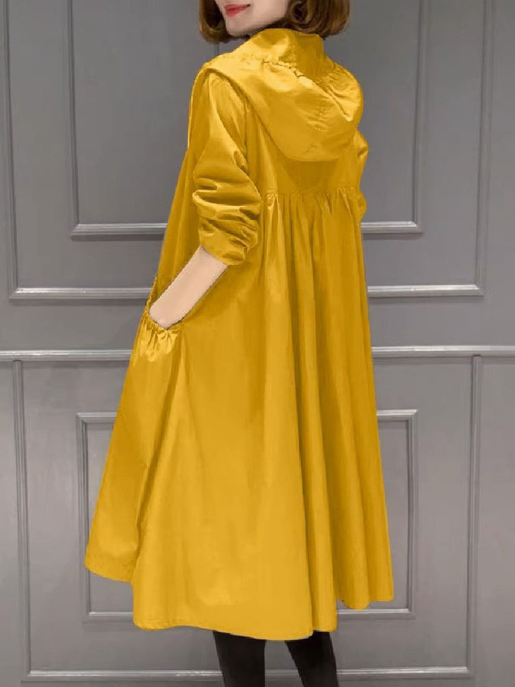 连帽风衣外套女春秋2025年新款韩版宽松大码中长款休闲英伦风大衣