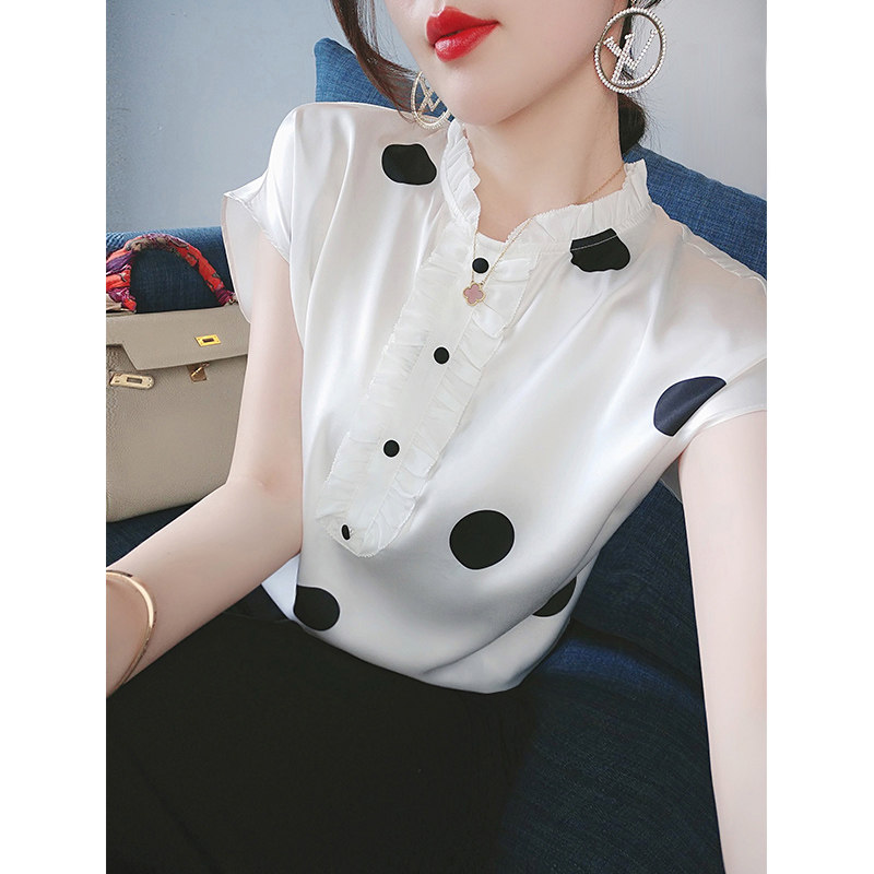 雪纺衬衫女夏季薄款2026年新款短袖T恤宽松洋派小衬衫衣波点上衣