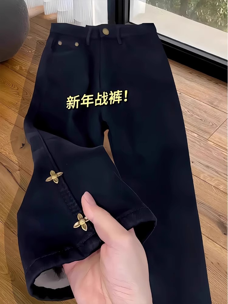 黑色直筒牛仔裤女春秋2025年新款高腰大码显瘦小个子法棍烟管裤子