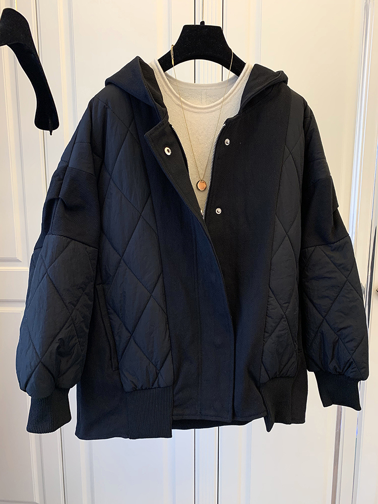 棉衣棉服女秋冬季加厚2025年新款菱格小个子黑色面包服夹克外套女
