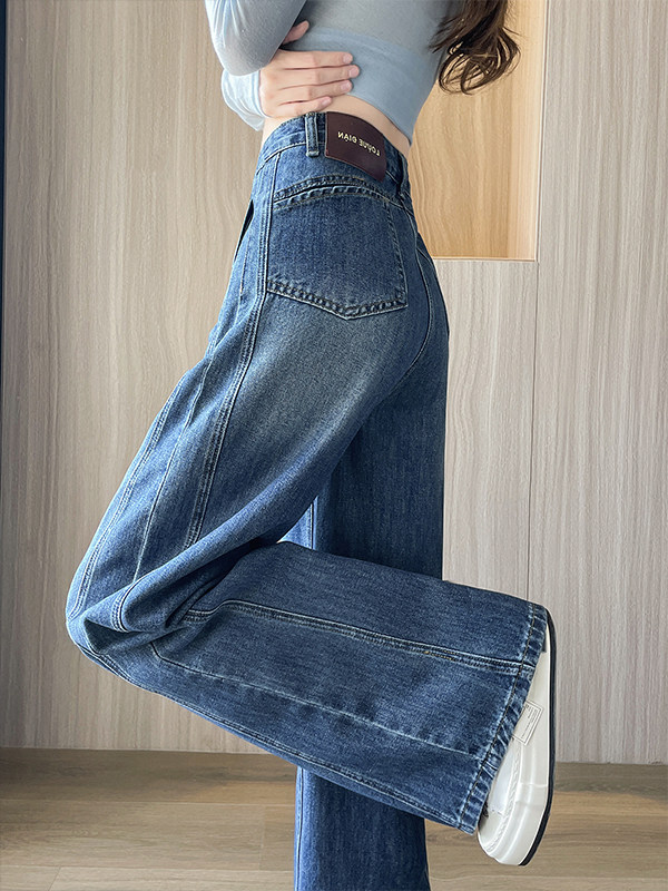 牛仔裤女秋冬加绒2025新款高腰垂感窄版直筒显瘦小个子拖地阔腿裤