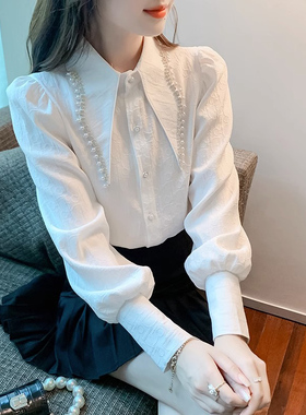 白色雪纺衬衫女长袖春秋2025新款法式洋派时尚设计感小众衬衫上衣