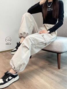 美式工装裤女秋冬加绒2025新款直筒宽松束脚小个子休闲运动阔腿裤