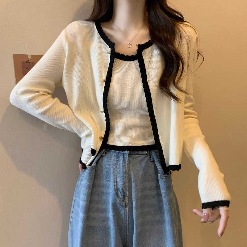 开衫毛衣外套女秋冬季2025新款短款小香风针织衫吊带两件套装上衣
