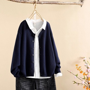 针织开衫女春秋薄款2025新款高级感宽松慵懒风小个子毛衣外套上衣