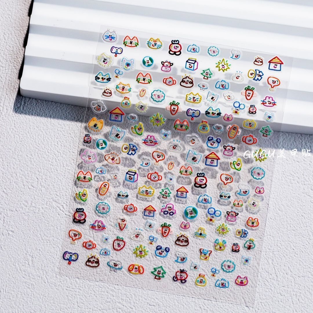 新款多巴胺果冻线条小动物美甲贴纸彩色动物总动员可爱小贴纸diy,彩妆/香水/美妆工具,指甲装饰,淘宝优惠券,粉丝福利购,淘宝优惠卷