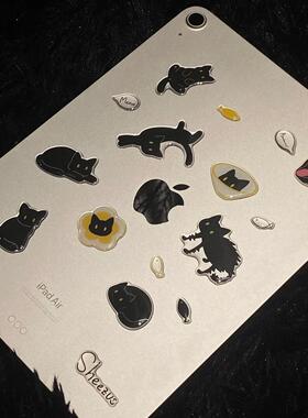 小红书同款搞怪黑色小猫咪果冻贴纸背胶ins风手机壳ccdipad装饰贴