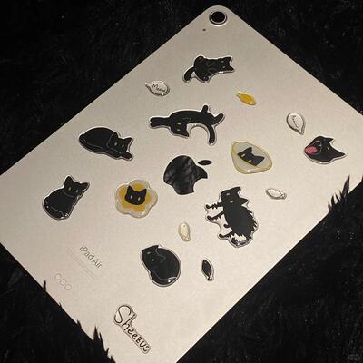 小红书同款搞怪黑色小猫咪果冻贴纸背胶ins风手机壳ccdipad装饰贴