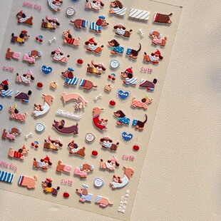 腊肠小狗jel浮雕立体ycat美甲贴纸定制JC玩偶毛茸diy手账相机贴纸