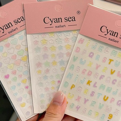 果冻感字母贴多巴胺浮雕彩色星星美甲贴纸可爱立体相机充电宝贴纸