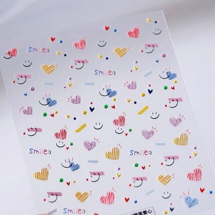 新工艺铁素5D微笑爱心多巴胺线条立体浮雕美甲贴薄透指甲贴指甲饰