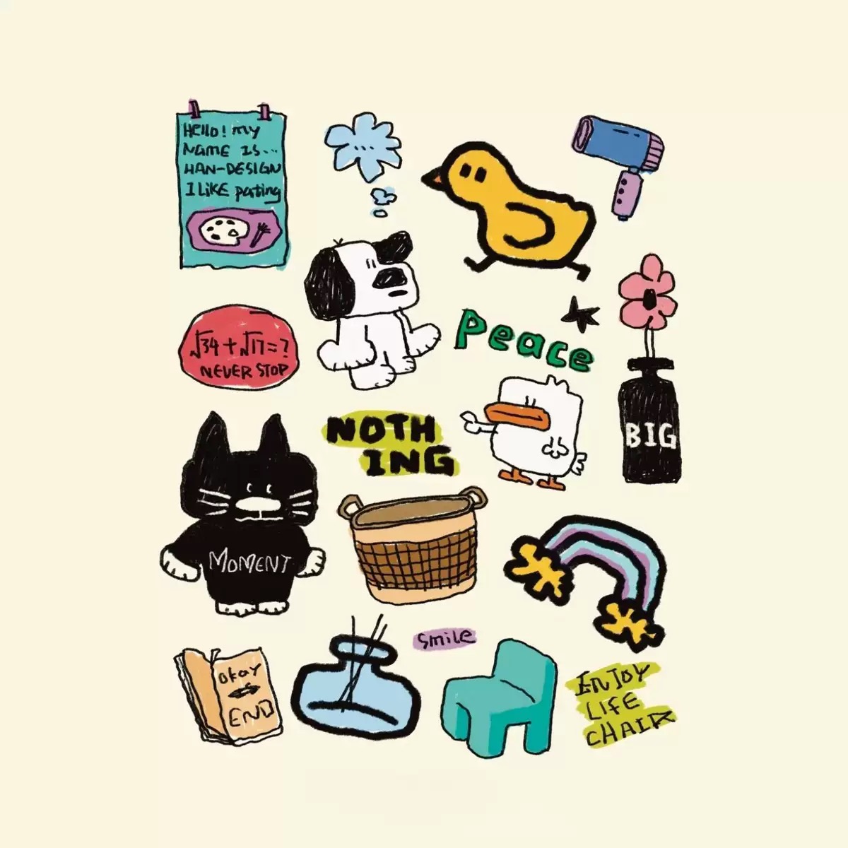 韩系ins简约手绘可爱小狗果冻贴纸高颜值diy手账手机壳平板装饰贴