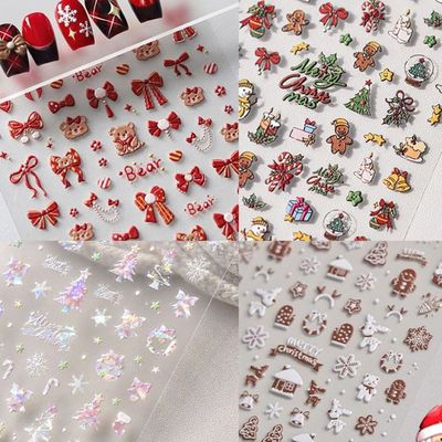 2025年新款高颜值圣诞节氛围感姜饼人少女心美甲贴3D立体背胶防水