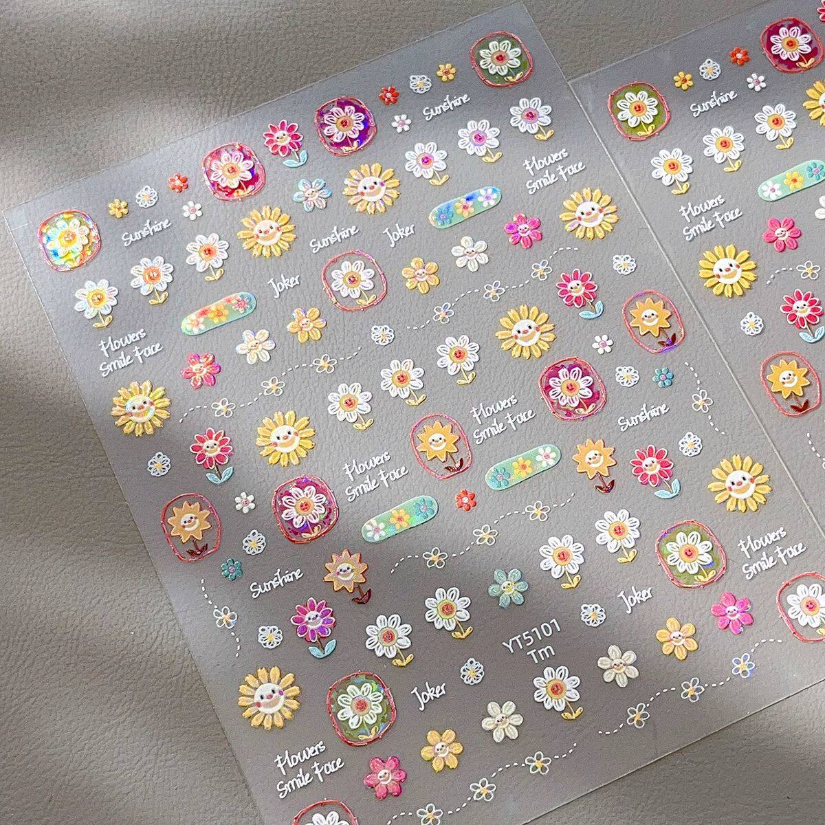 小红书同款油画复古太阳花浮雕美甲贴纸防水背胶DIY指甲装饰贴画