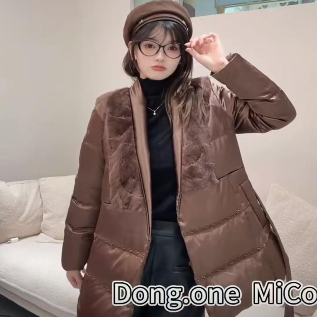 腰带欧洲款水貂毛羽绒服时尚V领
