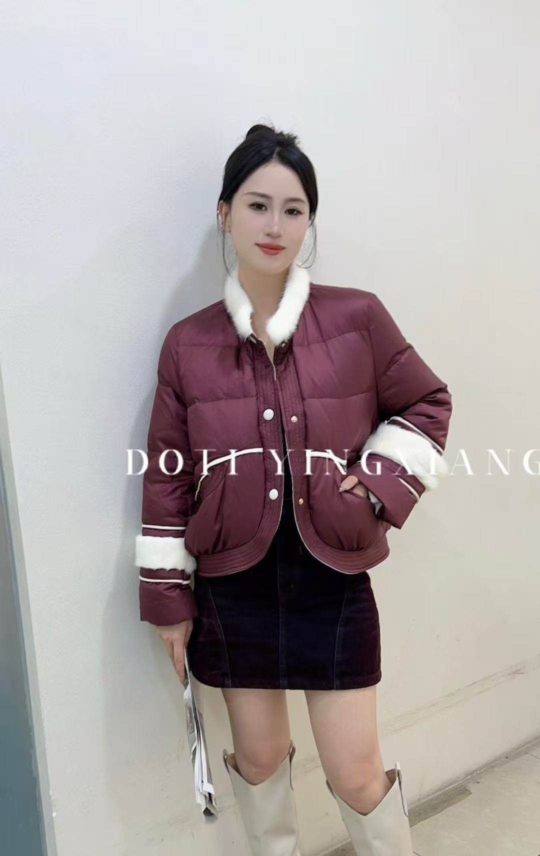 &冬季福利&不退 换欧货2025冬DT.Dong立领拼水貂毛白鹅绒羽绒服